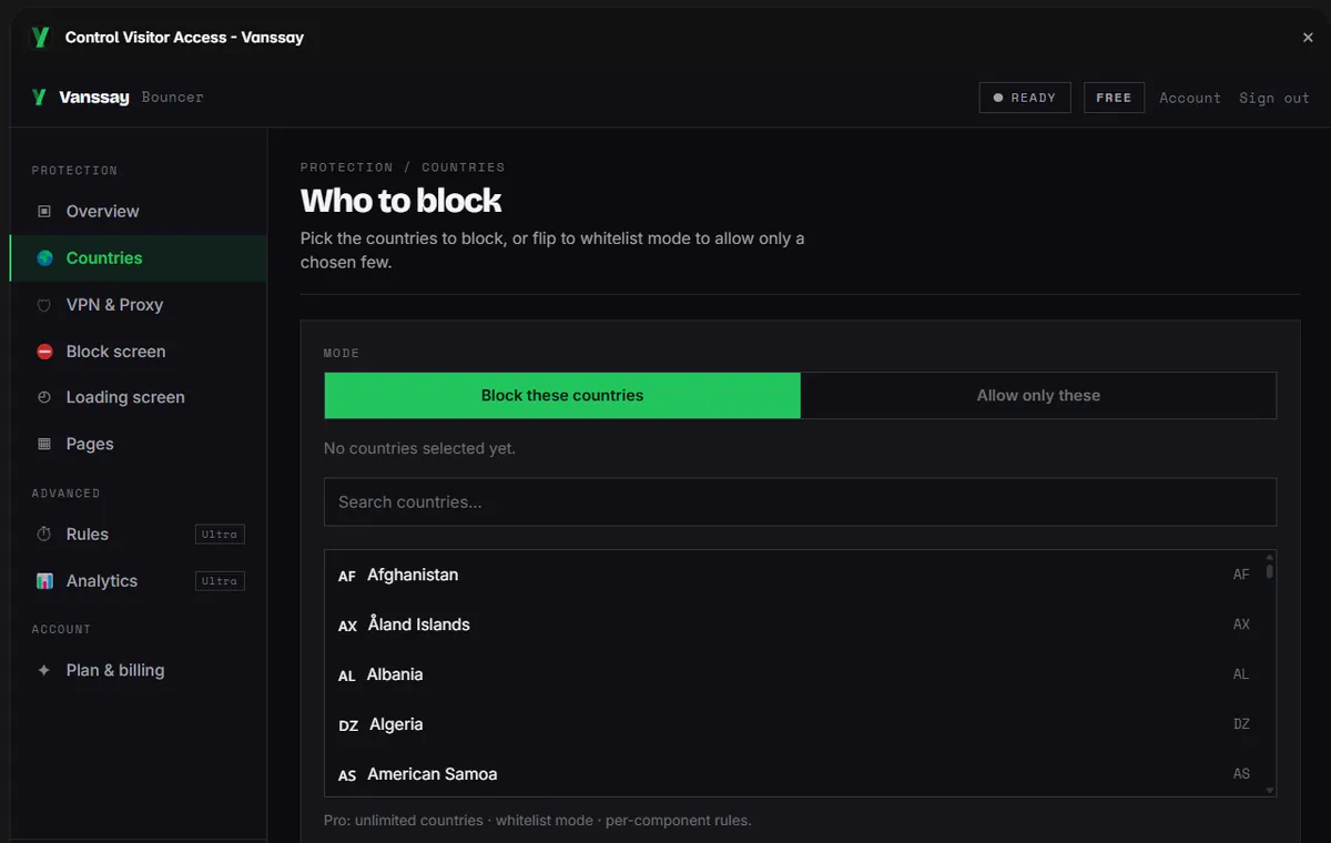 Bouncer plugin country picker
